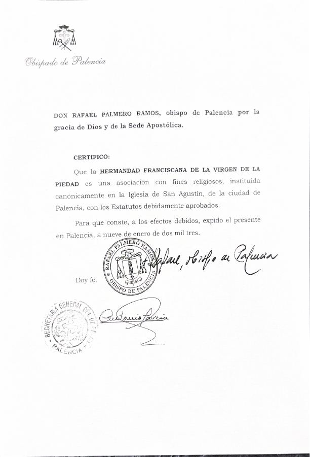 Portada de Certificado Fines Religiosos