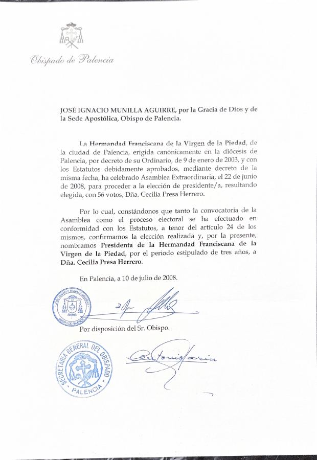 Portada de Decreto Confirmación Hermana Mayor