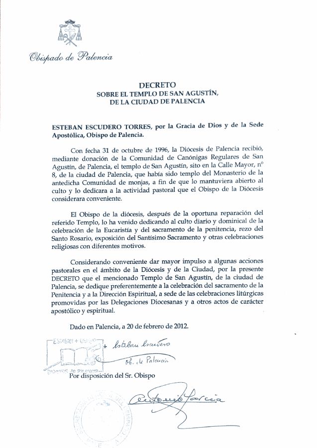 Portada de Decreto San Agustin