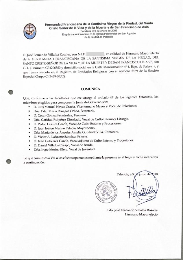 Portada de Comunicacion Junta De Gobierno