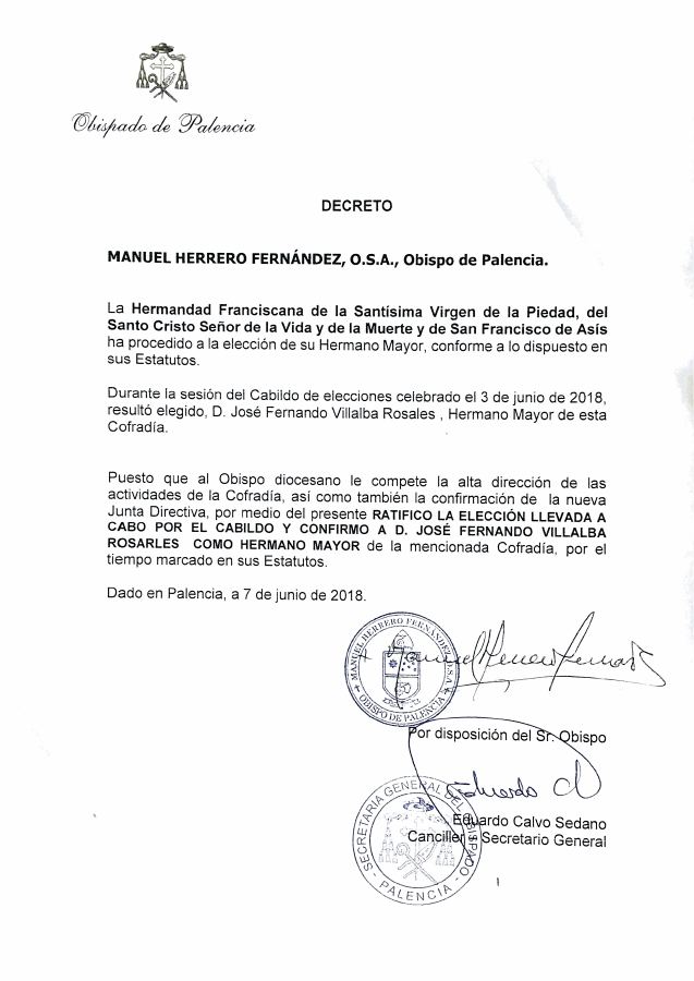Portada de Decreto Confirmacion Hermano Mayor