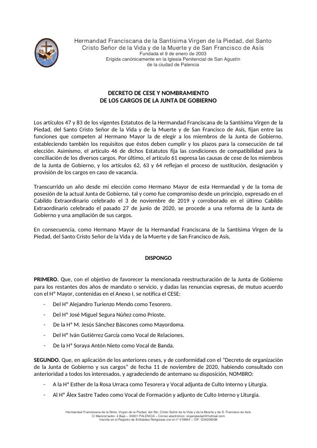 Portada de Decreto 2 Ceses Y Nombramientos JDG