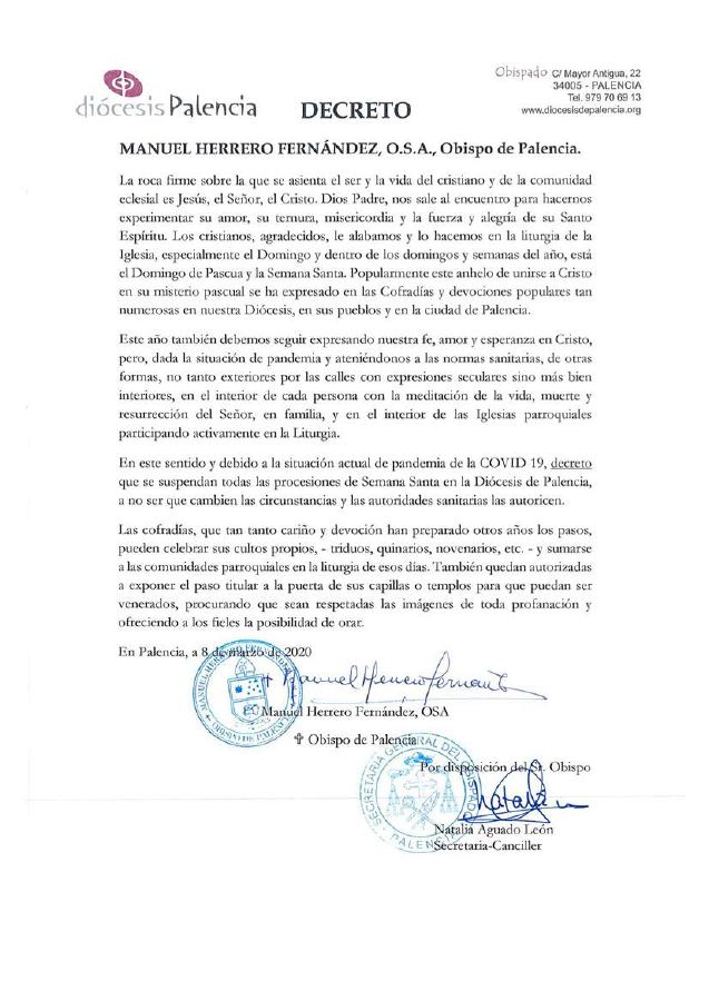 Portada de Decreto Suspension Procesiones