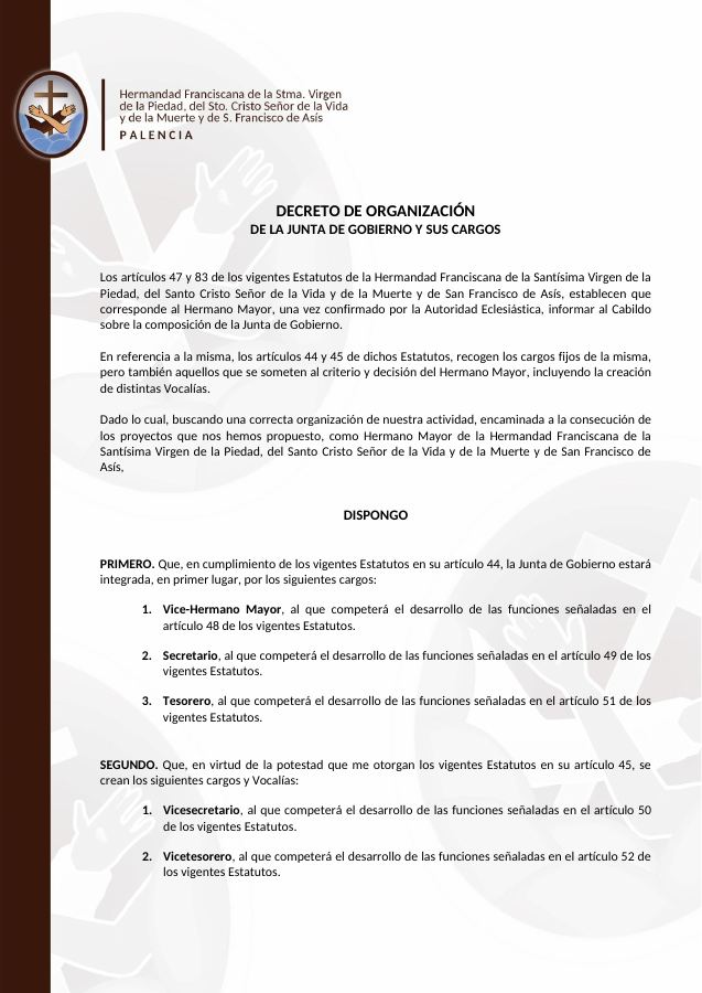 Portada de Decreto 1 Organizacion JDG