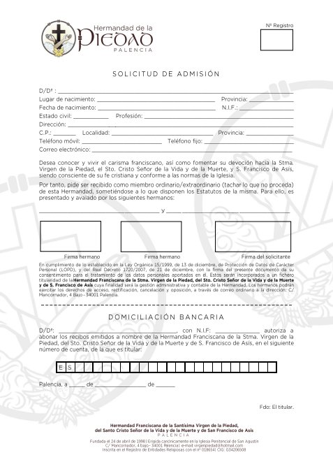 Portada de Hoja de inscripción · Solicitud de admisión