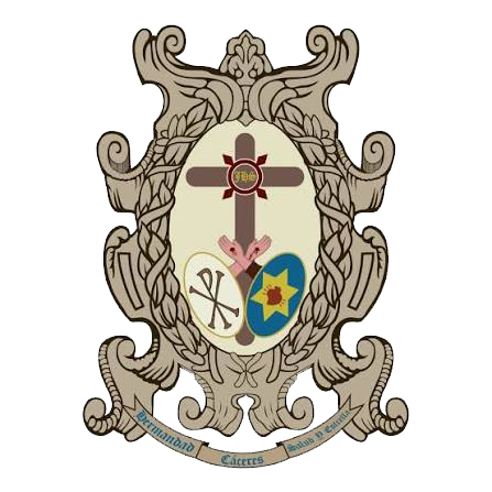 Escudo de Franciscana Hermandad Penitencial y Cofradía de Nazarenos de Nuestro Padre Jesús de la Salud en su Injusta Sentencia, María Santísima de la Estrella y Seráfico Padre San Francisco de Asís, de Cáceres.